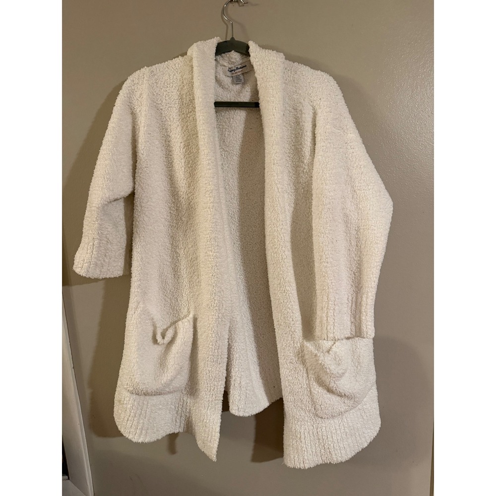 Tommy Bahama Island Soft Cream White Popcorn Knit Open Front Cardigan L/G